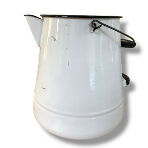 Vintage Rustic Enamelware Kettle Farmhouse Kitchen Jumbo Sized No Lid Vase Pot
